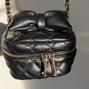 Fashion Nova Black Quilted Mini Bag with Bow